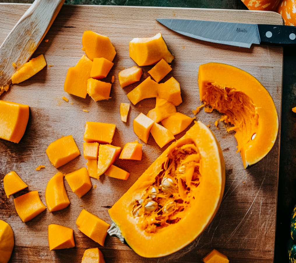 photo of pure pumpkin cut out in the kitchen